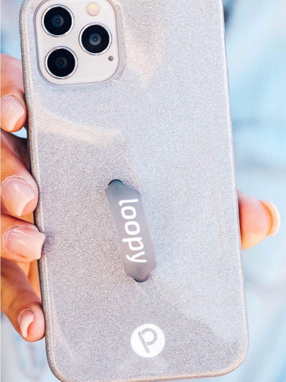 Loopy Silver Glitter Phone Case with Built-in Loop